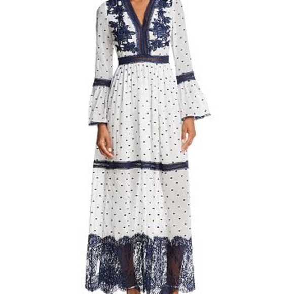 Aqua Dresses & Skirts - SOLD Aqua Lace Embroidered Bell Sleeve Maxi dress